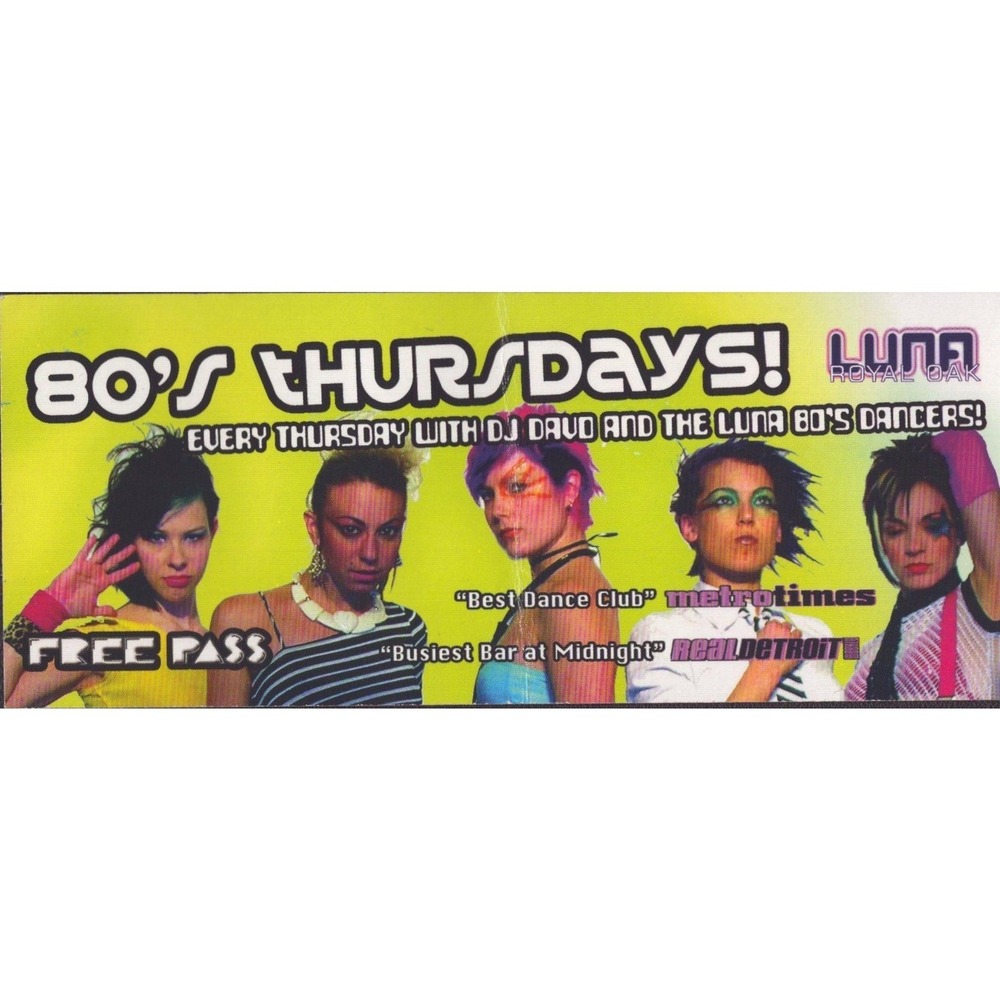 Vintage Luna Royal Oak 80s Thursdays Nightclub Flyer Free Pass DJ David Detroit - Picture 2 of 2